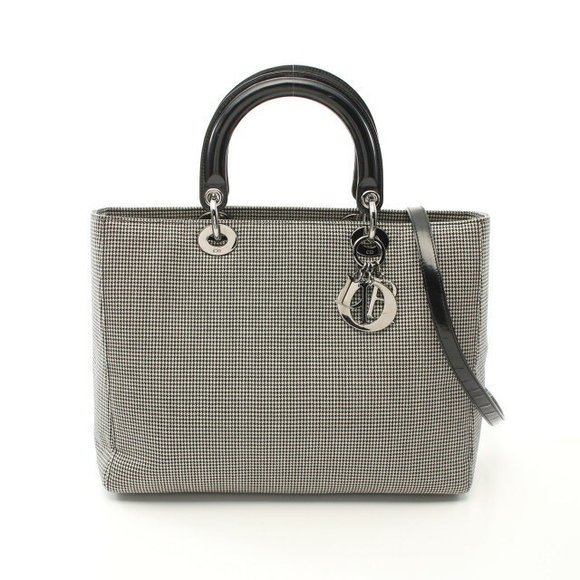 Dior Lady Handbag Canvas Patent Black White - Picture 1 of 7